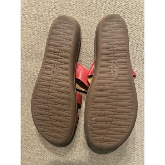 Clarks Manilla‎ Pluma Sandals Women's 10 N Cushion Sole Red Leather Adjustable - Picture 8 of 10
